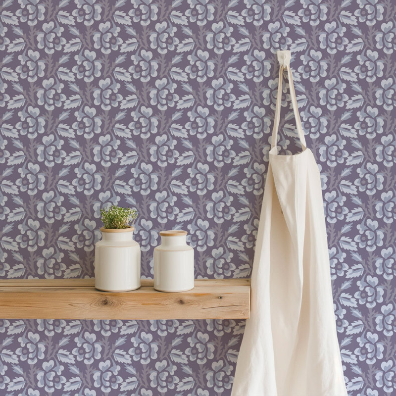 Thorn & Blossom - Wallpaper, Violet Indigo, Faux Grasscloth