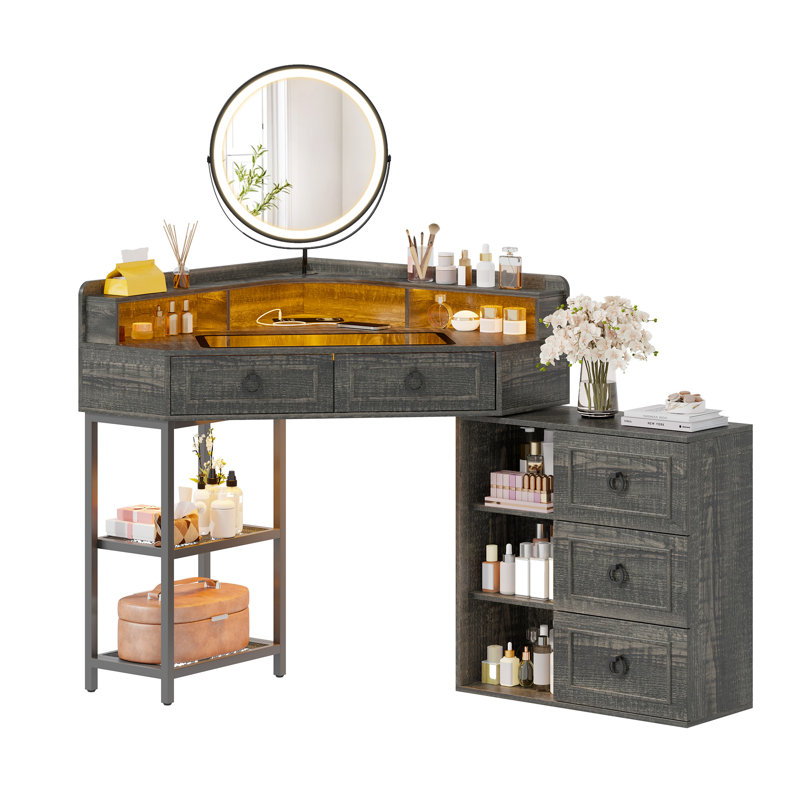 Dressing Table with Mirror, Brown