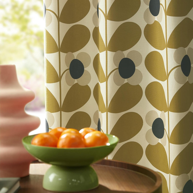 Orla Kiely Stem Bloom Antique Gold Curtains, 168cm Width x 229cm Drop
