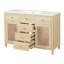 Meuble-lavabo de 48 po en rotin naturel: structure en bois massif, 5 tiroirs, 2 portes d'armoire en rotin et lavabo en céramique de qualité supérieure