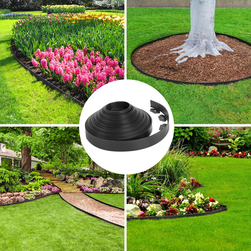 Black Flexible Plastic Landscape Edging Border Kit with Spikes