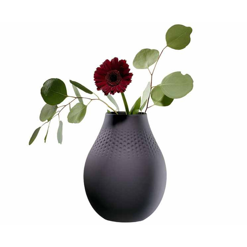 Vase de table Procelain, H 7,25 po x l 6,5 po x P 6,5 po, Noir mat
