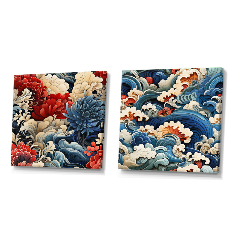 Vansant - Ensemble de 2 collages carrés de paysages abstraits, Toile tendue, H 16 po x l 33 po