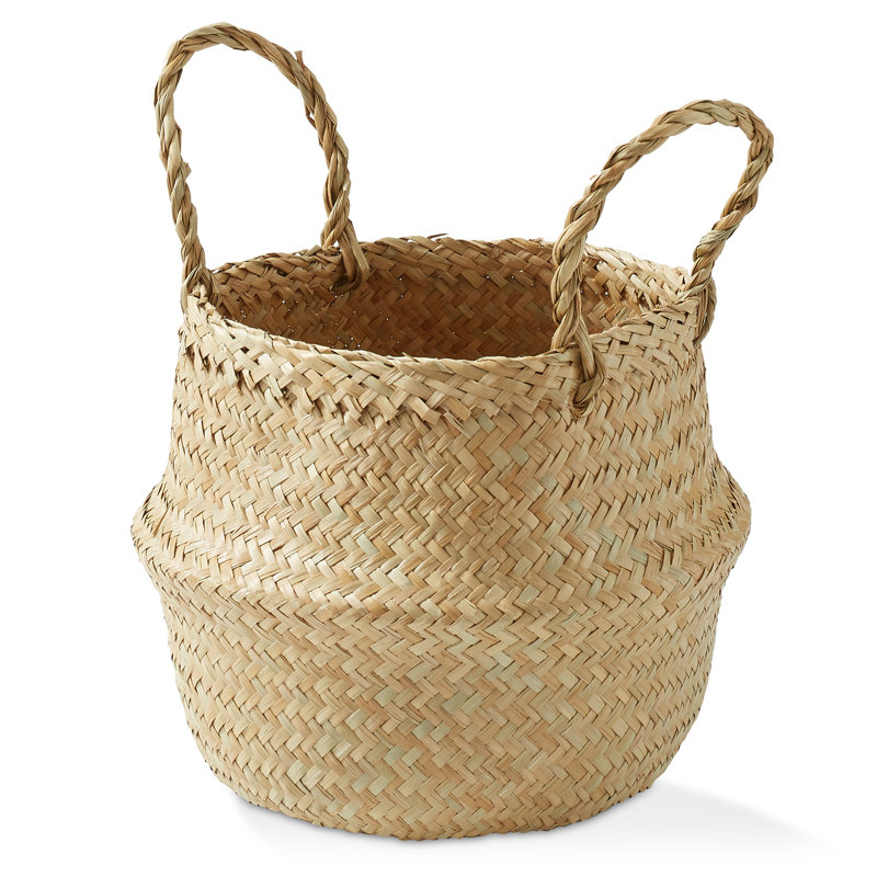 Seagrass Belly Basket Planter - Small, Woven Storage Bin Plant Pot Cover
