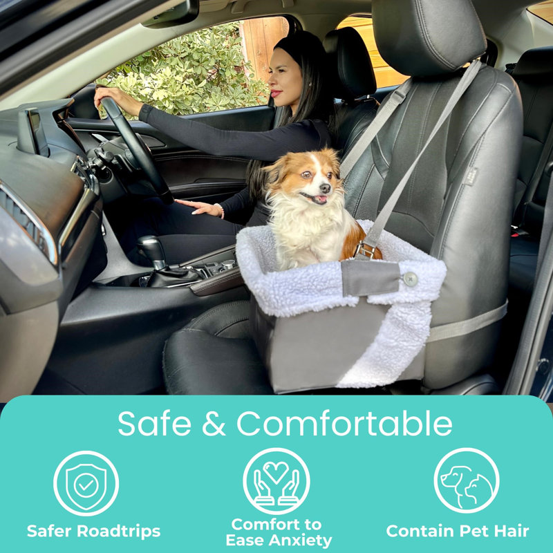 Gray Adjustable Dog Car Seat with Safety Tether