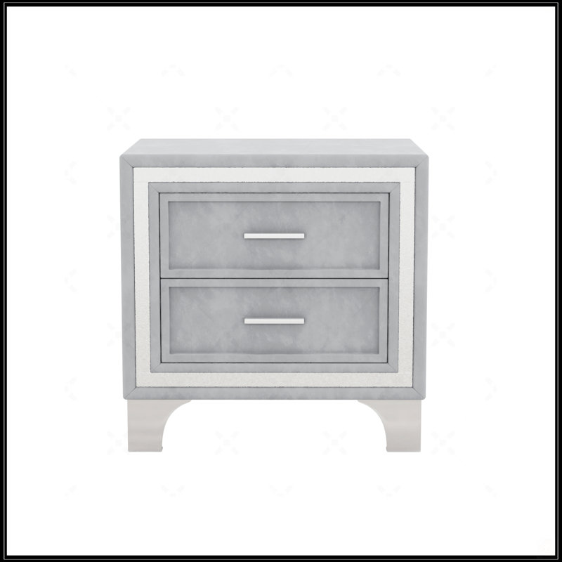 Table de chevet 2 tiroirs avec pieds en métal pour la chambre à coucher, Gris