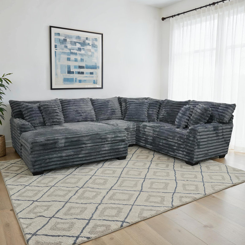 Gus Sectional with Cuddler, Dark Gray Polyester Blend