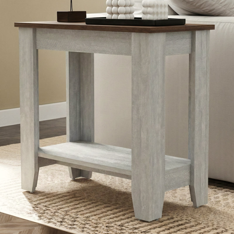 Table de bout avec rangement Weddel Basilico, Ivoire / chêne noueux
