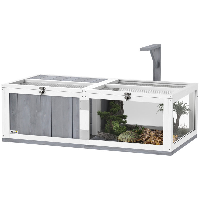 Wooden Tortoise House with Lamp Holder Clear Windows Openable Tops