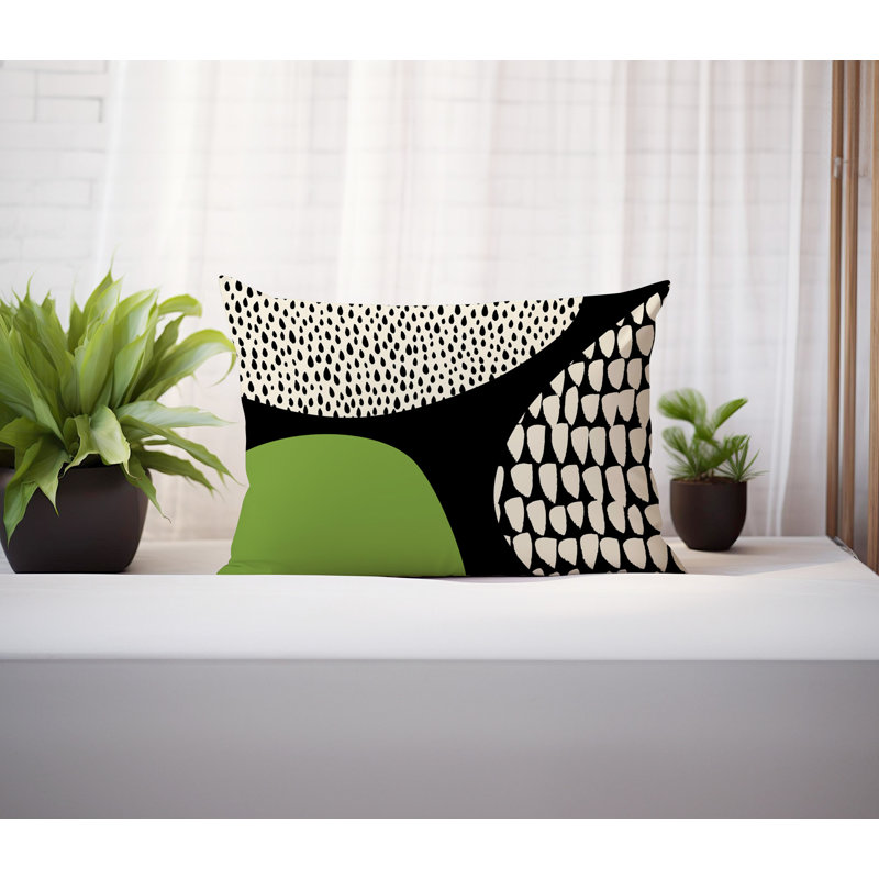 Coussin lombaire réversible intérieur / extérieur Vikka, H 18 po x l 25 po, Chartreuse / noir / blanc cassé
