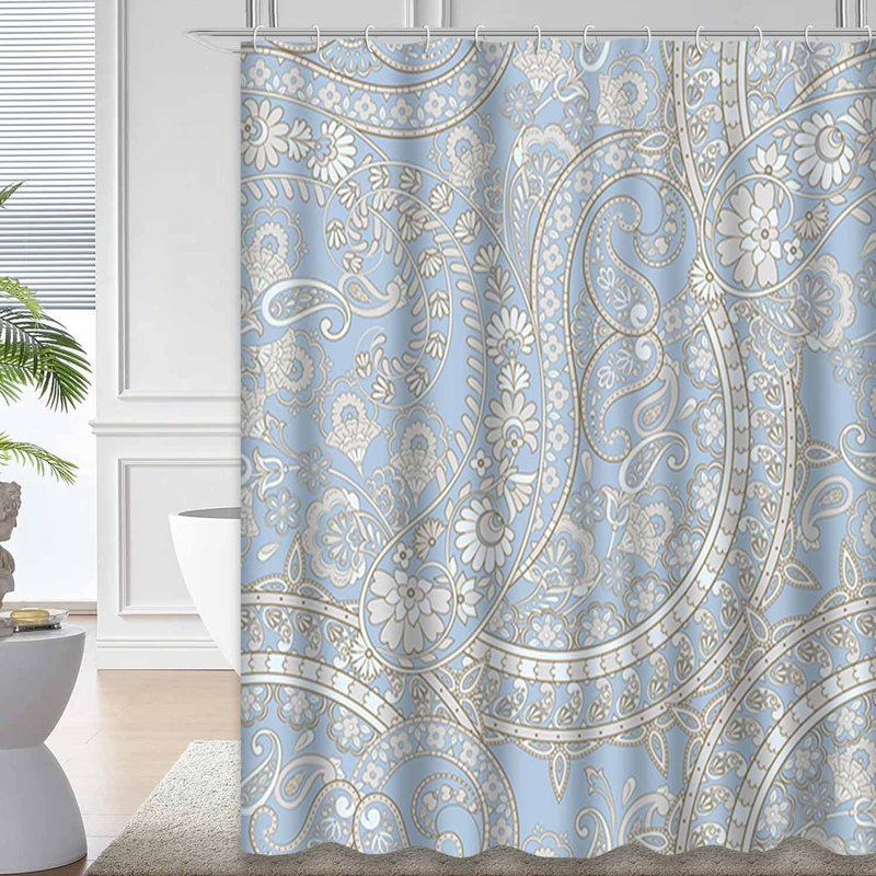 Rideau de douche imperméable à motif floral à motif cachemire turc avec 12 crochets, L 72 po x l 84 po