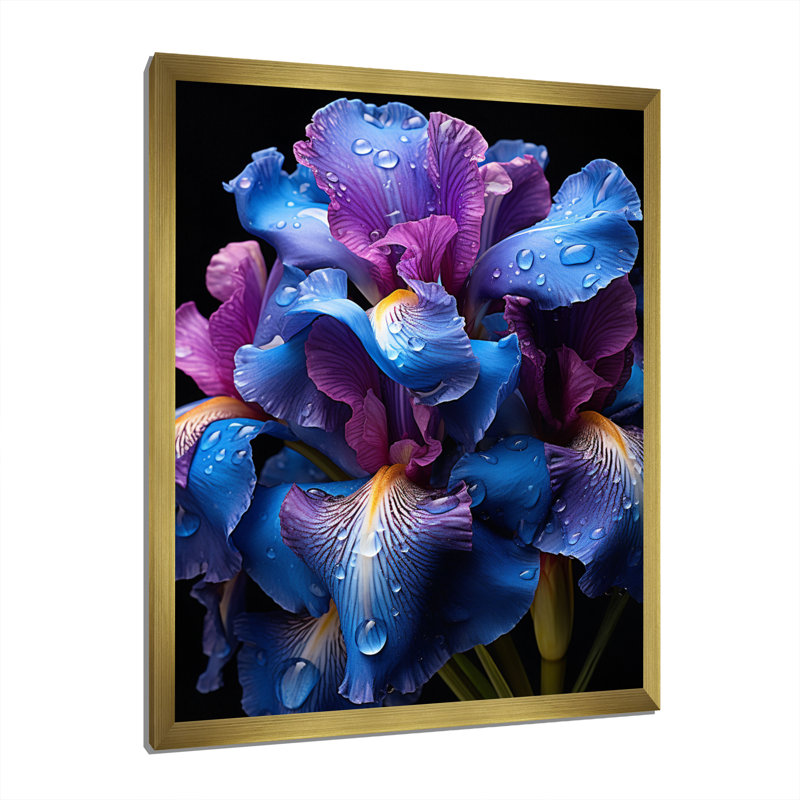 Iris mauve bleu irisé - art mural floral, salon, H 32 po x l 16 po x P 1 po, Encadrement doré