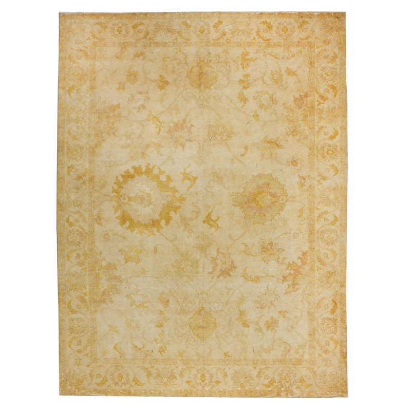 Tapis turc anatolien traditionnel rétro beige et ivoire 7X10