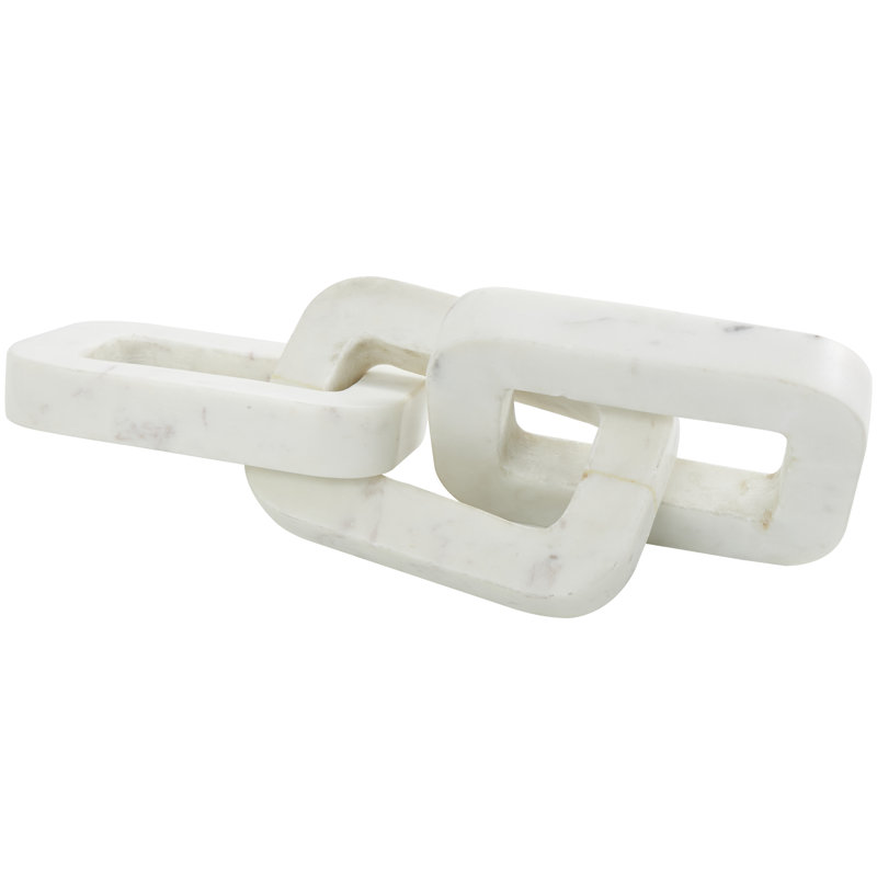 Marble Handmade Geometric 3 Link Chain Decorative Sculpture, 2.75" H x 13.5" W x 4.3" D, White