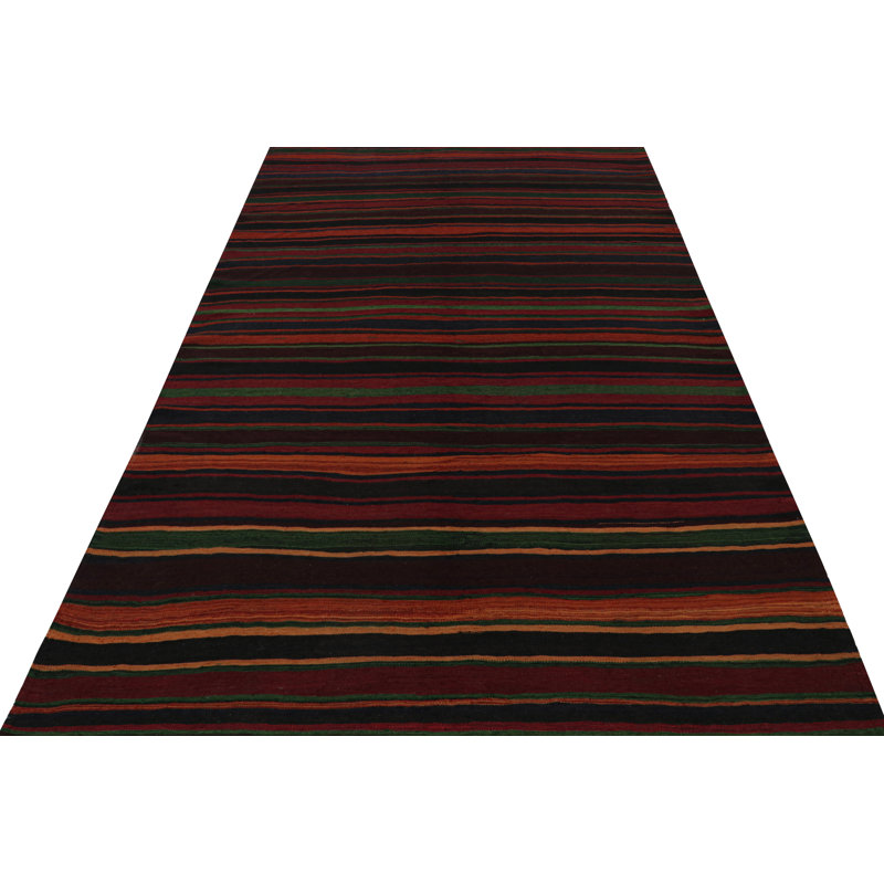 Vintage Handmade Kilim Wool Striped Area Rug, Rectangle 5'2" x 6'2"