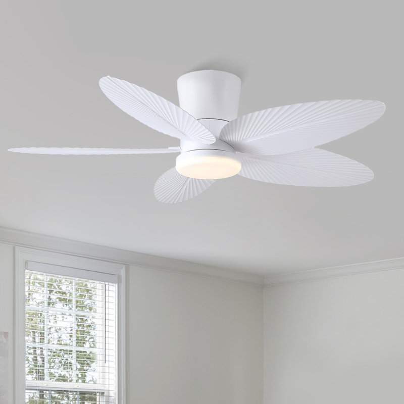 42" 5-blade Indoor Tropical Flush Mount Ceiling Fan With Light And Remote/app Control, White