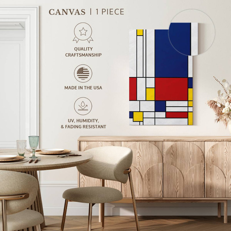 Géométrique «Mondrian II» sur toile, H 24 po x l 16 po x P 1,25 po