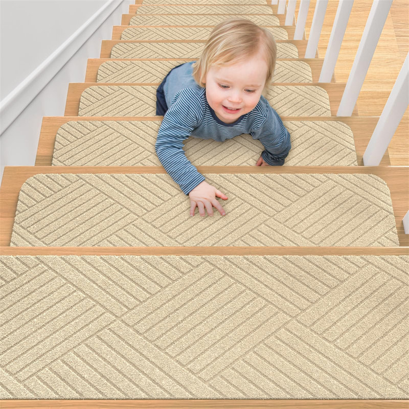 Non-Slip Stair Tread, 15 Pieces Included, Beige Geometric