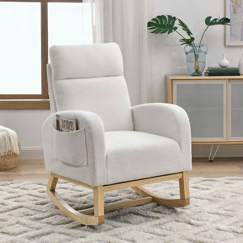 Chaise berçante en molleton Teddy - Dossier haut et poches latérales - Ivoire, Ivoire ivoire
