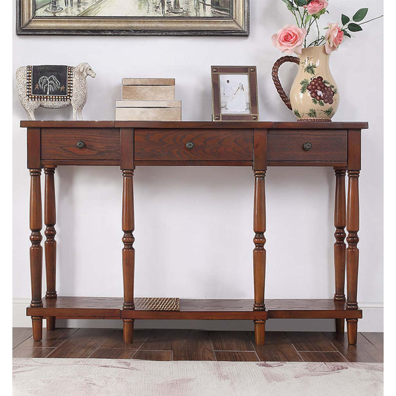 Console vintage à 3 tiroirs avec tablette inférieure ouverte, 32.68" H x 47.24" W x 12.2" D