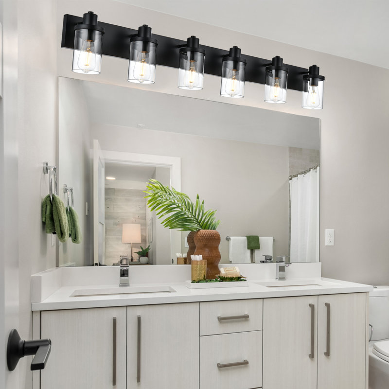  Appliques murales noires mates pour la salle de bain, luminaires de meuble-lavabo modernes sur miroir, luminaires de salle de bain avec abat-jour en verre transparent, appliques murales E26 pour le salon, couloir