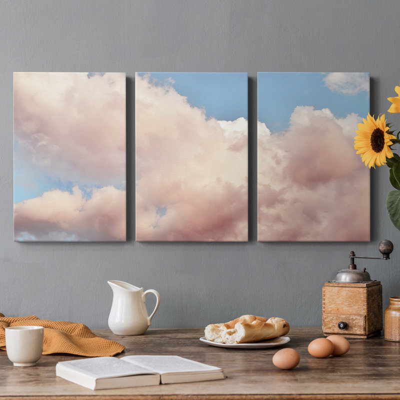 Toast Clouds I - Toile tendue avec châssis de qualité supérieure - Prêt à être accroché, H 36 po x l 72 po x P 1 po