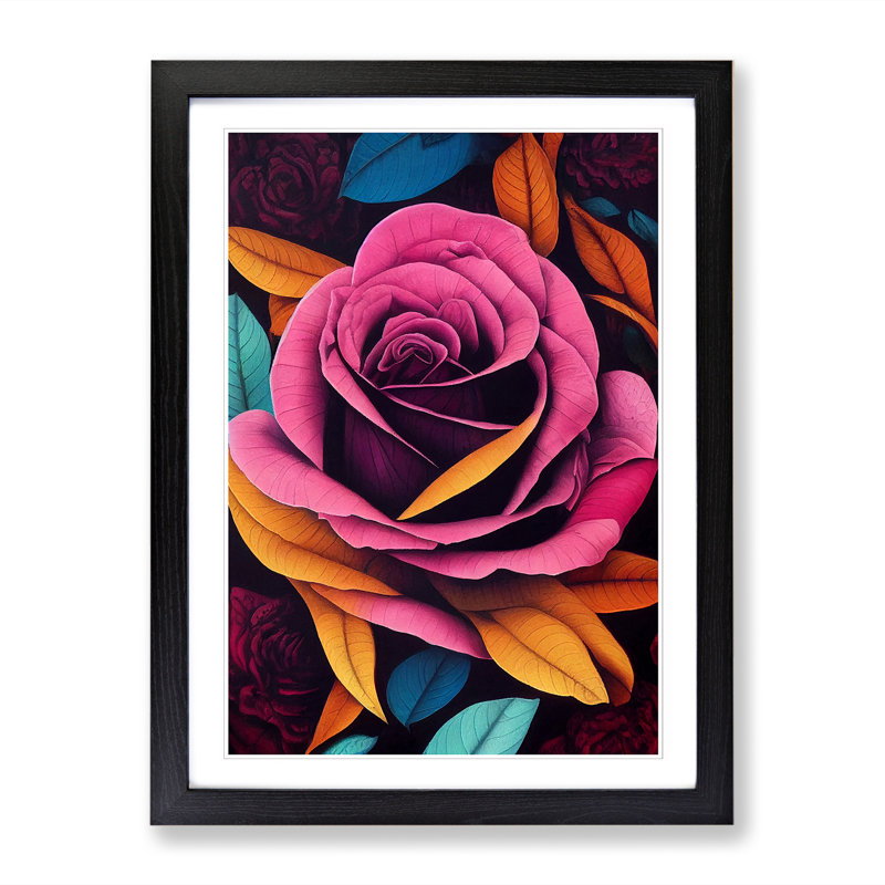 Rose Painting Paisley - Single Picture Frame Print, Black, 64cm H x 46cm W x 2cm D