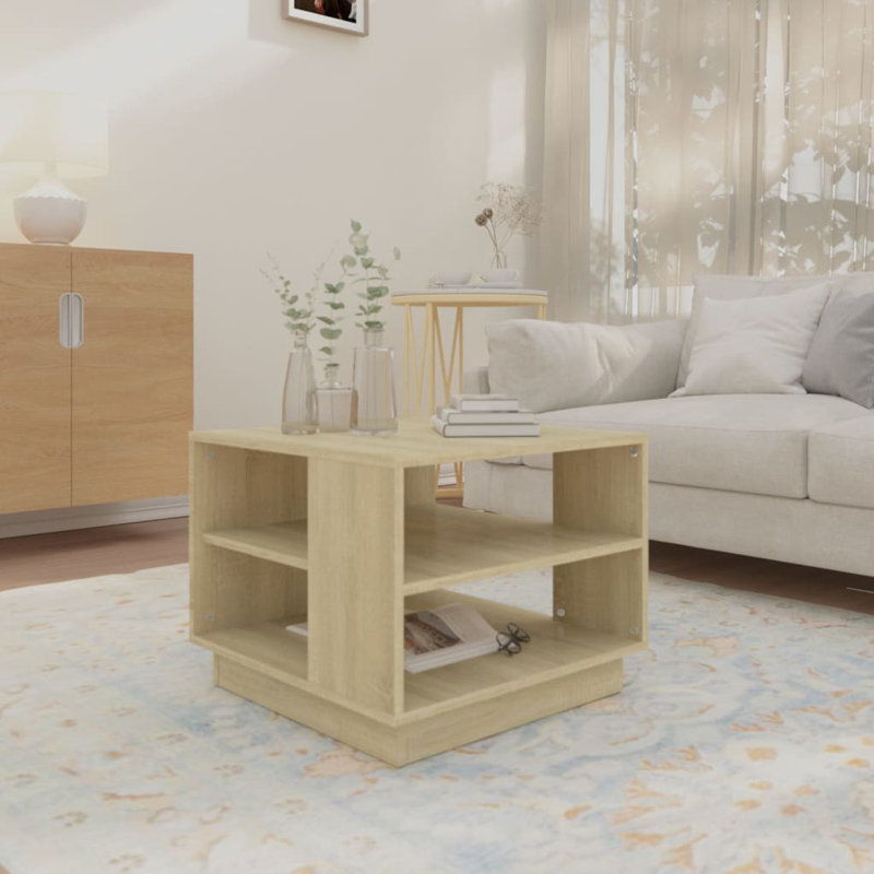 Glass End Table with Storage, Sonoma Oak, 21.7"x21.7"x16.9"