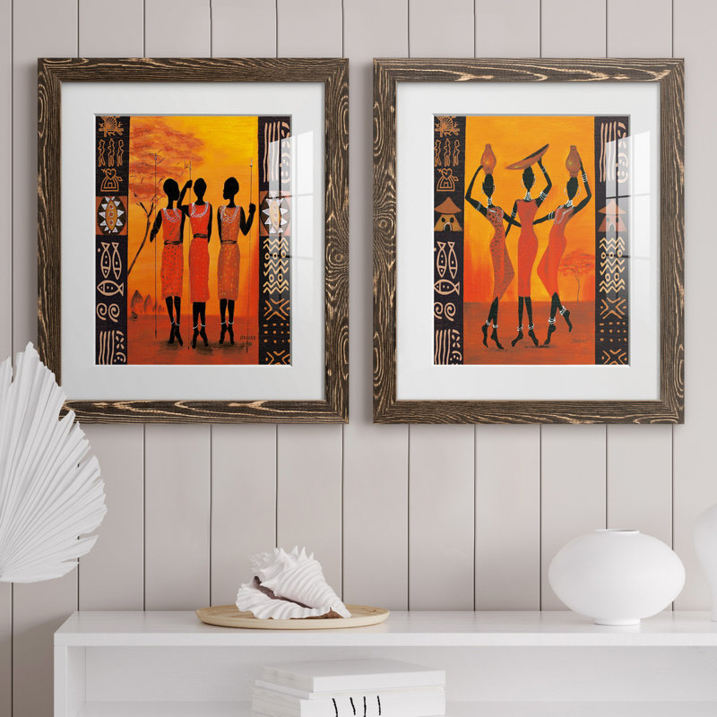 Trois chasseurs - ensemble de 2 impressions, Blanc, H 24 po x l 36 po x P 1,5 po, Papier, cadre noyer