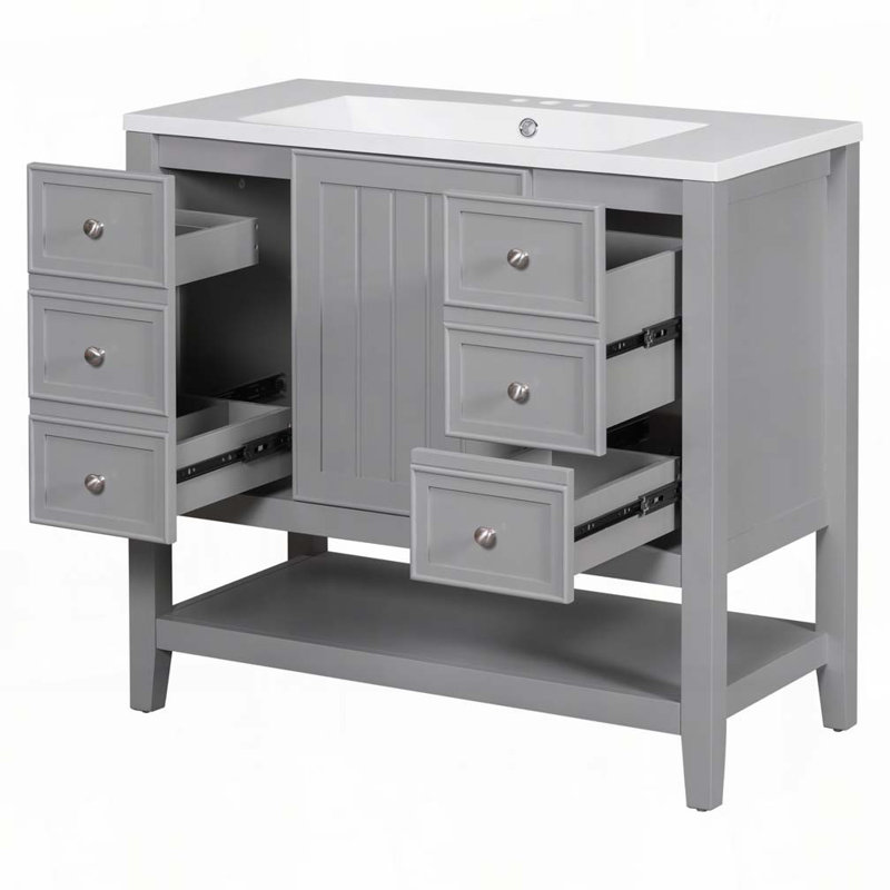 Meuble-lavabo 36 po avec lavabo en céramique, Gris