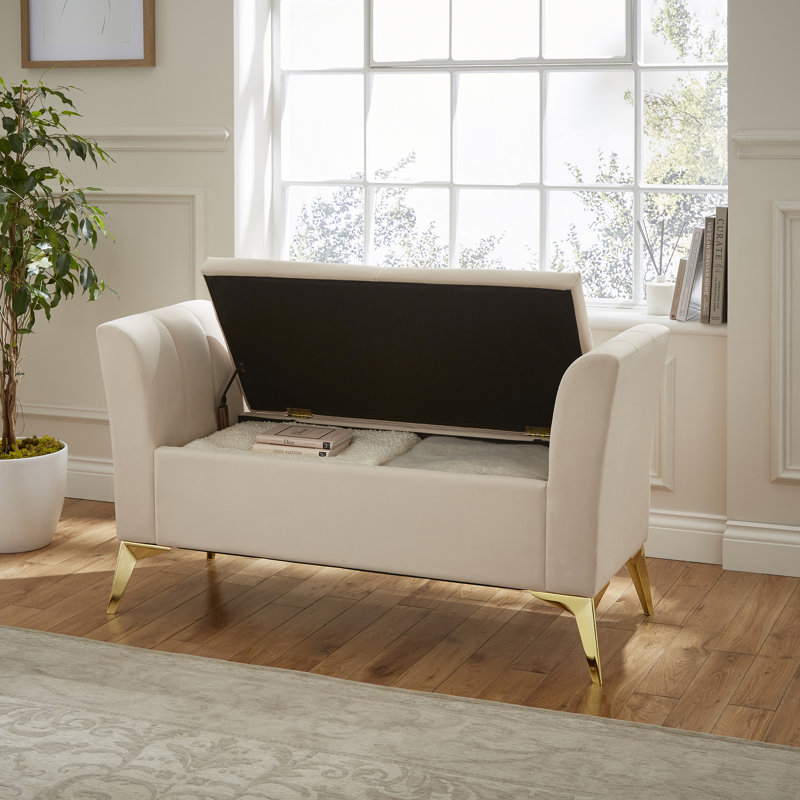 Thierry 121cm Wide Velvet Tufted Rectangle Solid Colour Ottoman with Storage, Natural