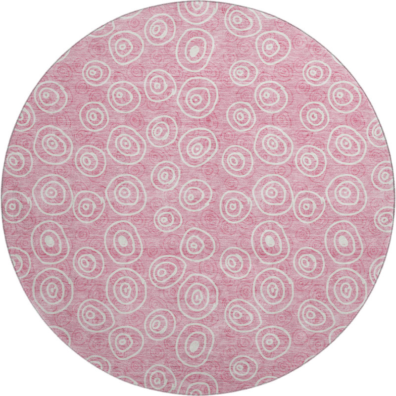 Premium Machine Washable Prisco Pink Rug, Round 8'
