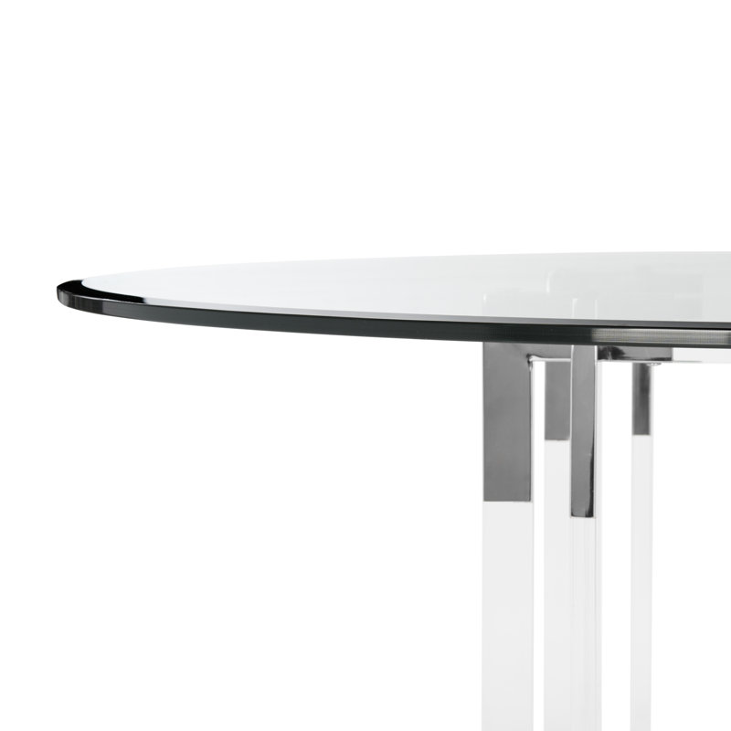 Round Glass Dining Table, 30" H x 42" L x 42" W, Silver