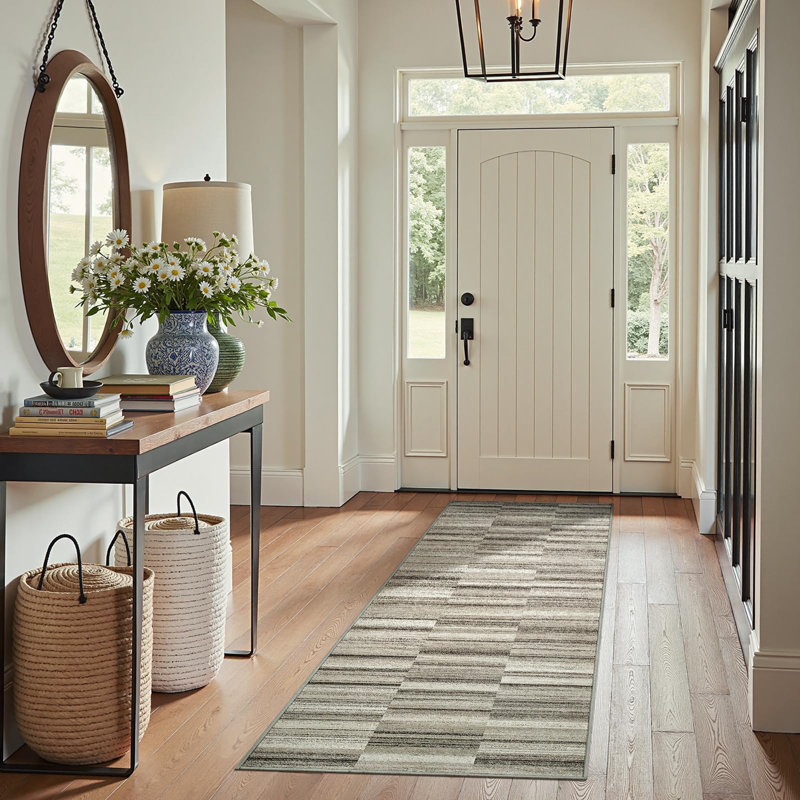 Modern Abstract Ultra-Thin Washable Area Rug, Runner 3' x 8', Taupe