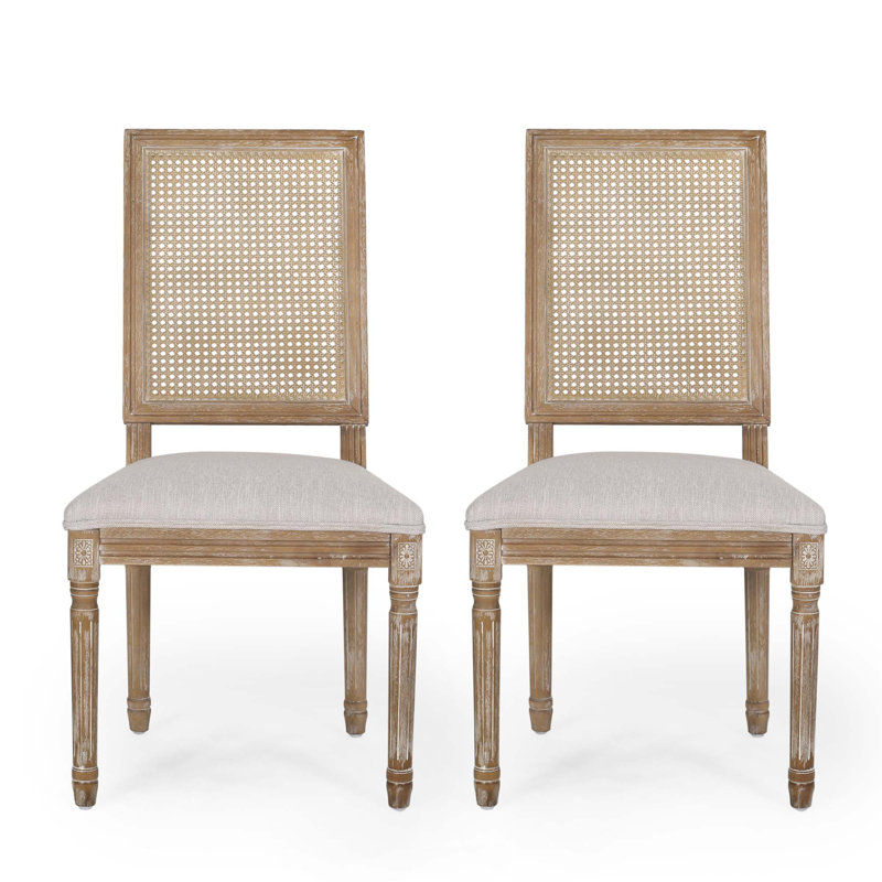 Sherrill Upholstered Solid Wood Dining Chairs, Natural, Light Grey