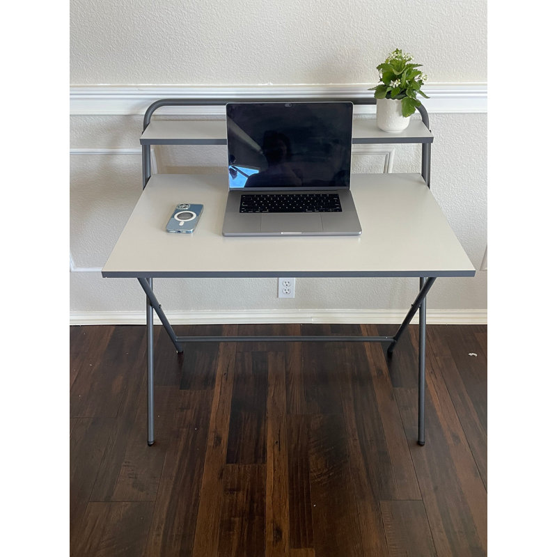 Nexo Foldable Table, No Assembly Required, 2-Tier Computer Desk, Study Desk with Shelf, Metal Frame, Anthracite and Gray