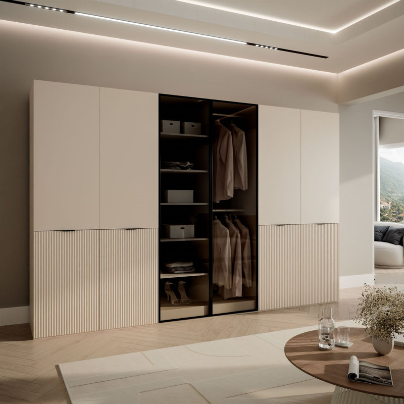 6 Door Wardrobe, Beige/Matte Black