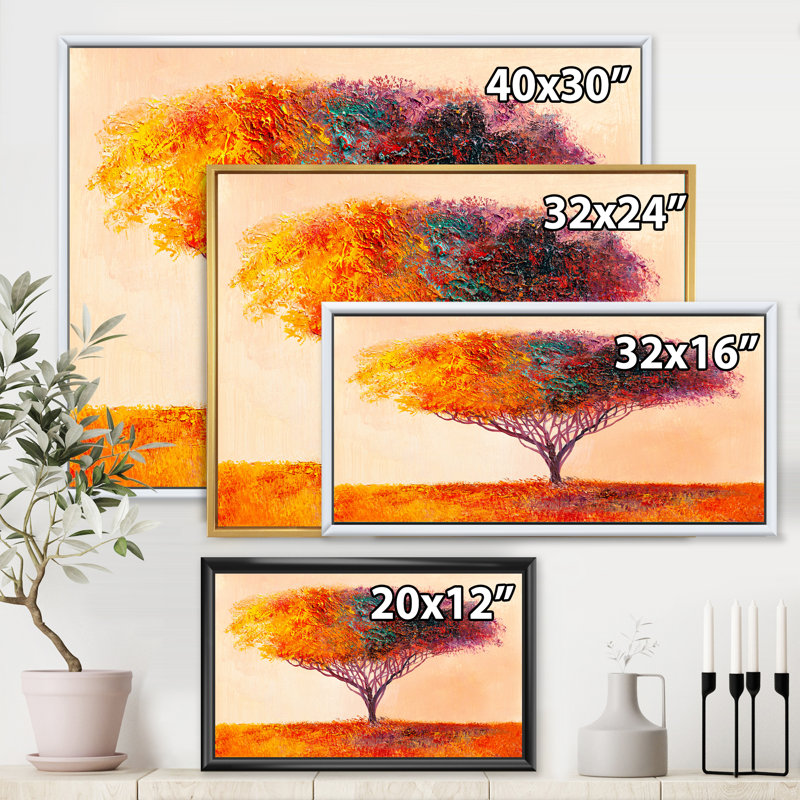 «Landscape Colorful Abstract Tree Impressionist», reproduction sur toile, H 16 po x l 32 po x p 1 po, Toile encadrée d'or