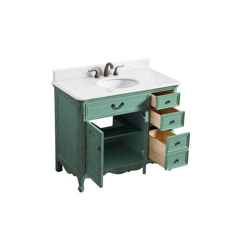 Angelique 42'' Single Bathroom Vanity with Top, Vintage Mint, Pure White