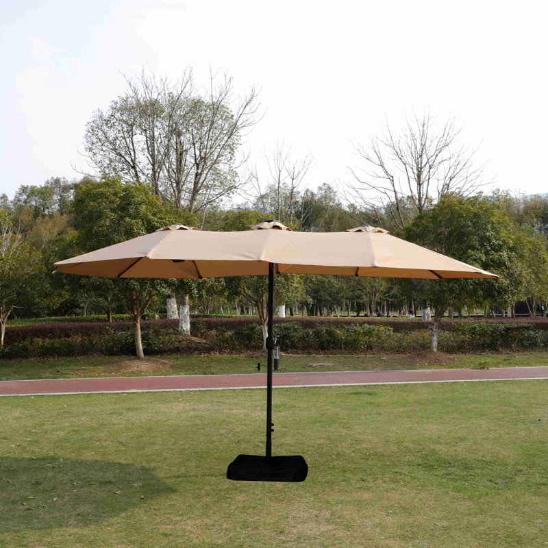 Grand parasol rectangulaire double pour marché extérieur avec lumière et base (sans base), Taupe
