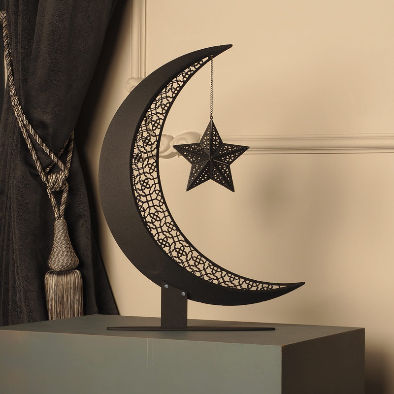 Décoration 3D 3D Ramadan lune en métal, Noir, H 21 po x l 15 po x P 3 po