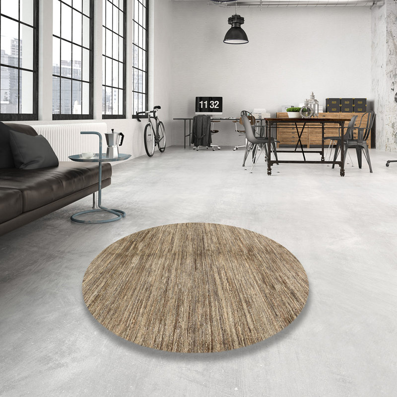 Tapis contemporain gris, Rond 8 pi