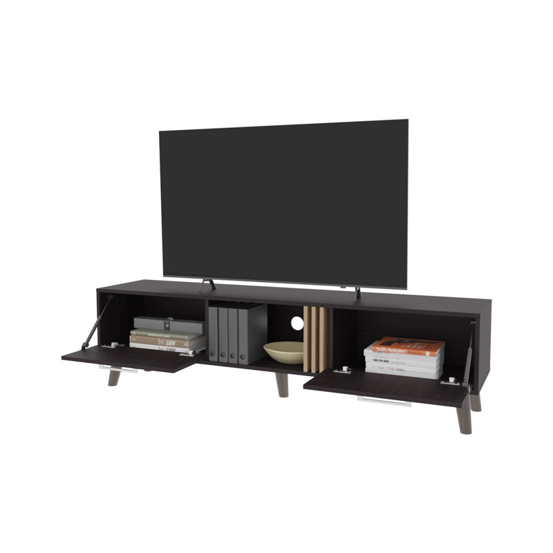 Meuble télé Wengue avec 2 portes et rangement ouvert