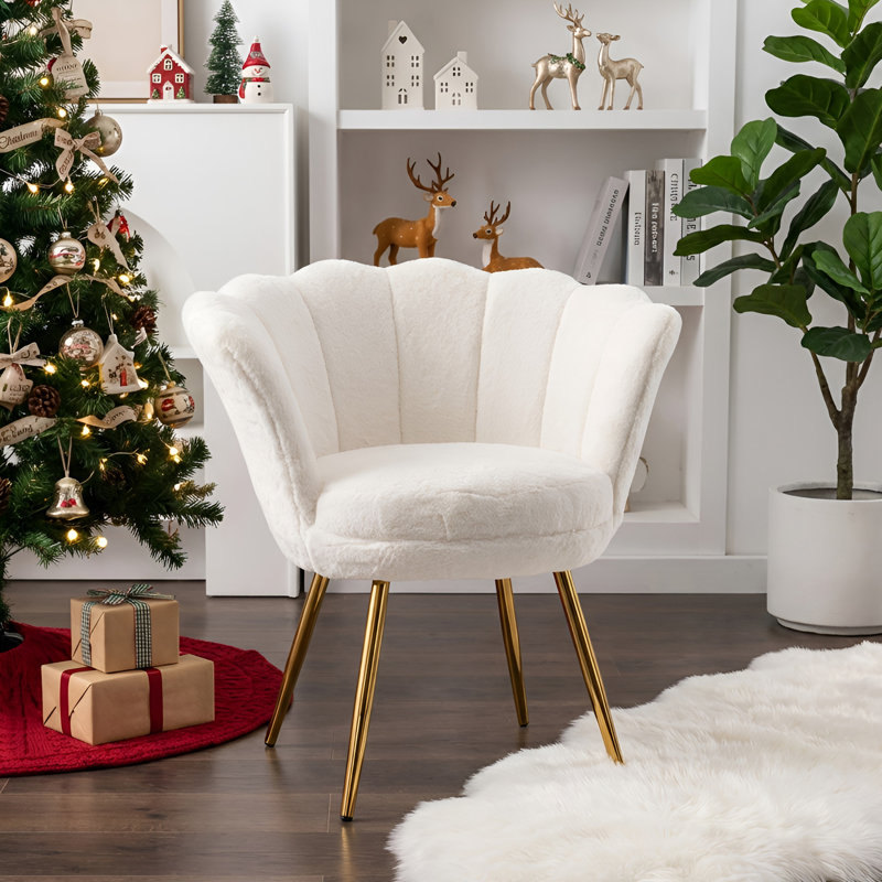 Dorval Upholstered Armchair, White Faux Fur