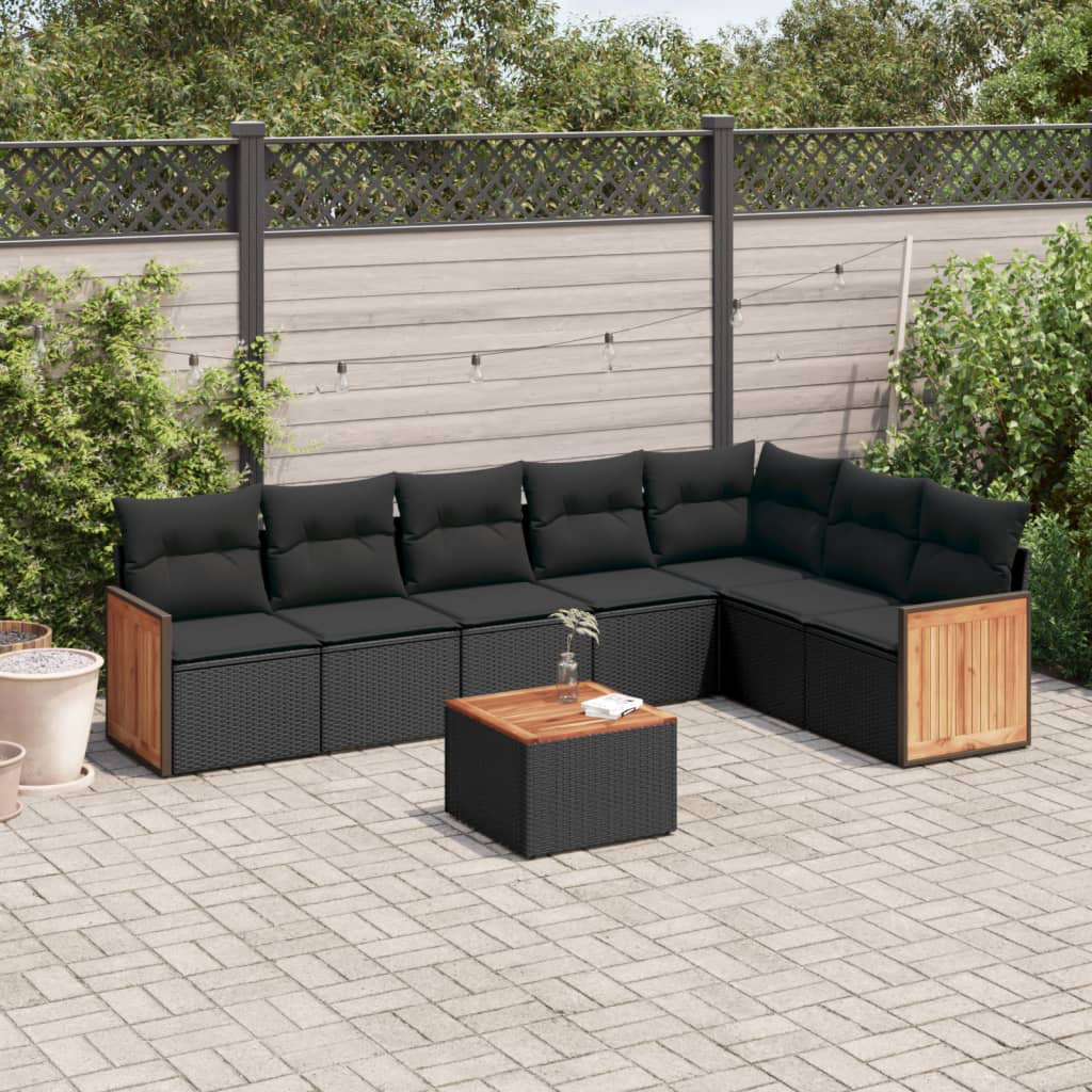 Vidaxl 8-Tlg. Garten-Sofagarnitur Mit Kissen Schwarz Poly Rattan