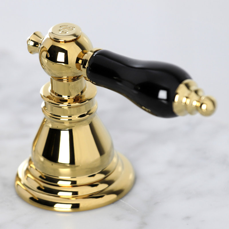 Kingston Brass Duchess Two-Handle 3-Hole Deck Mount Widespread Bathroom Faucet with Retail Pop-Up Drain, Polished Brass
