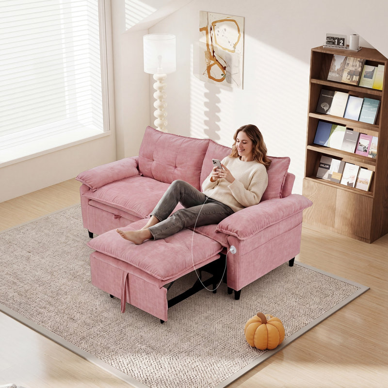 Canapé-lit convertible en velours moelleux, canapé-lit escamotable avec roues et charge USB, canapé-lit 2 en 1 confortable pour le salon / appartement, assemblage facile