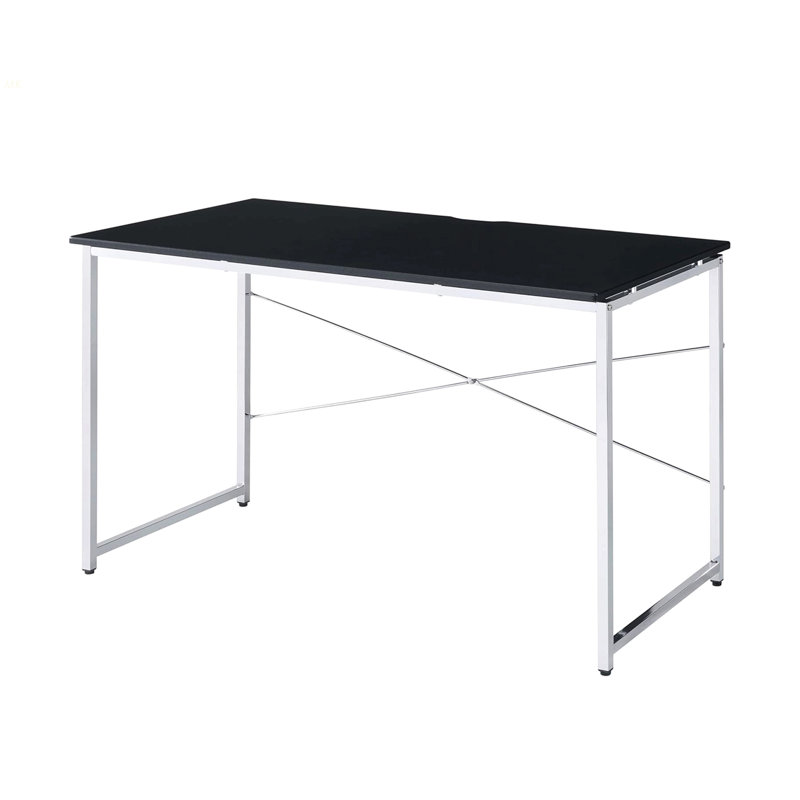 Rectangular Desk With Metal Frame, Black And Chrome