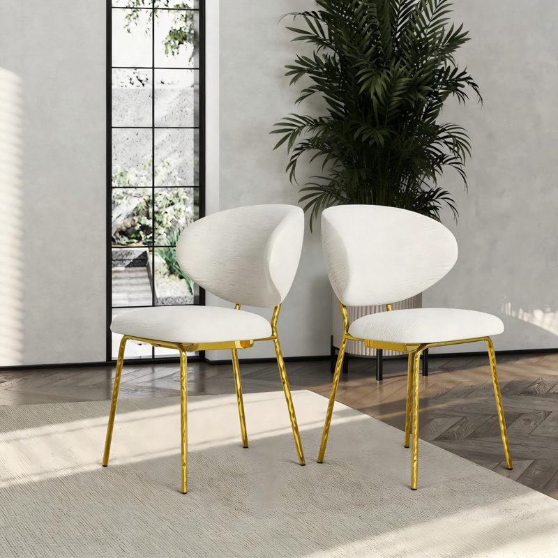 Ensemble de table de salle à manger en verre 63 "pour 6 personnes Amina, blanc et or avec 6 chaises de salle à manger rembourrées Boucle