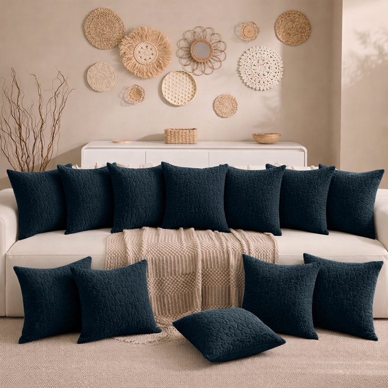 Aspire Homeware Geometric Square Velvet Cushion Covers, Pack of 12, Navy